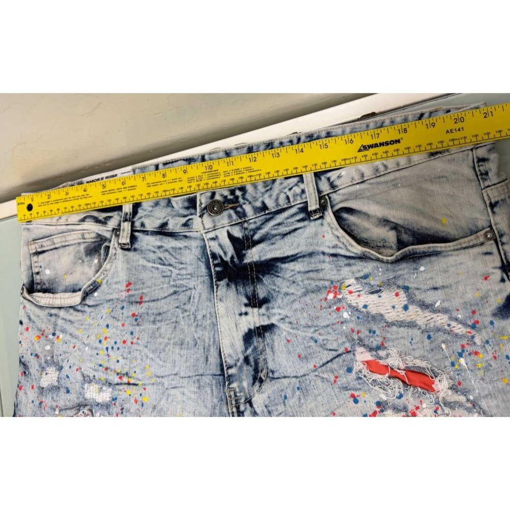 Smoke Rise Jean Shorts Mens 42 Paint Splatter Distressed Stretch Streetwear - Picture 6 of 9